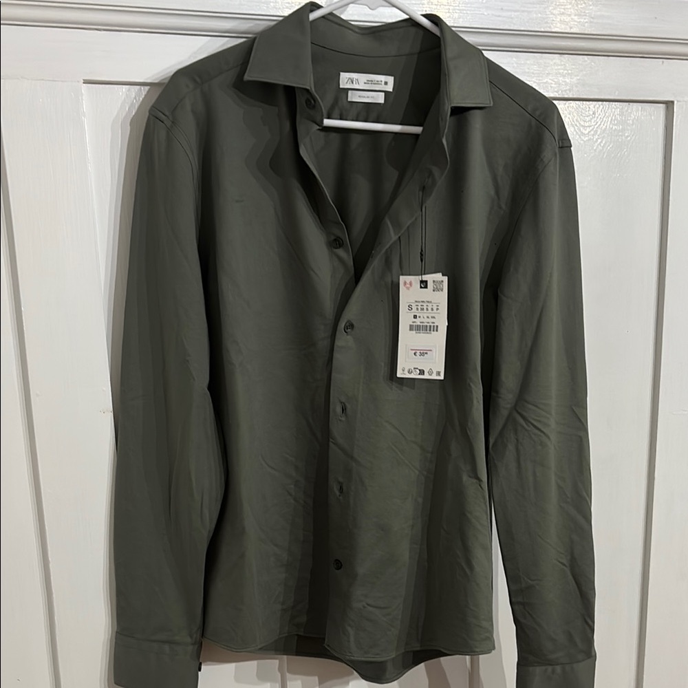 Zara Men's Olive Green Button-Up Jacket